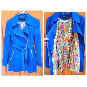 Black Rivet Asymetrical Zip Spring Jacket With Floral Lining Size Small